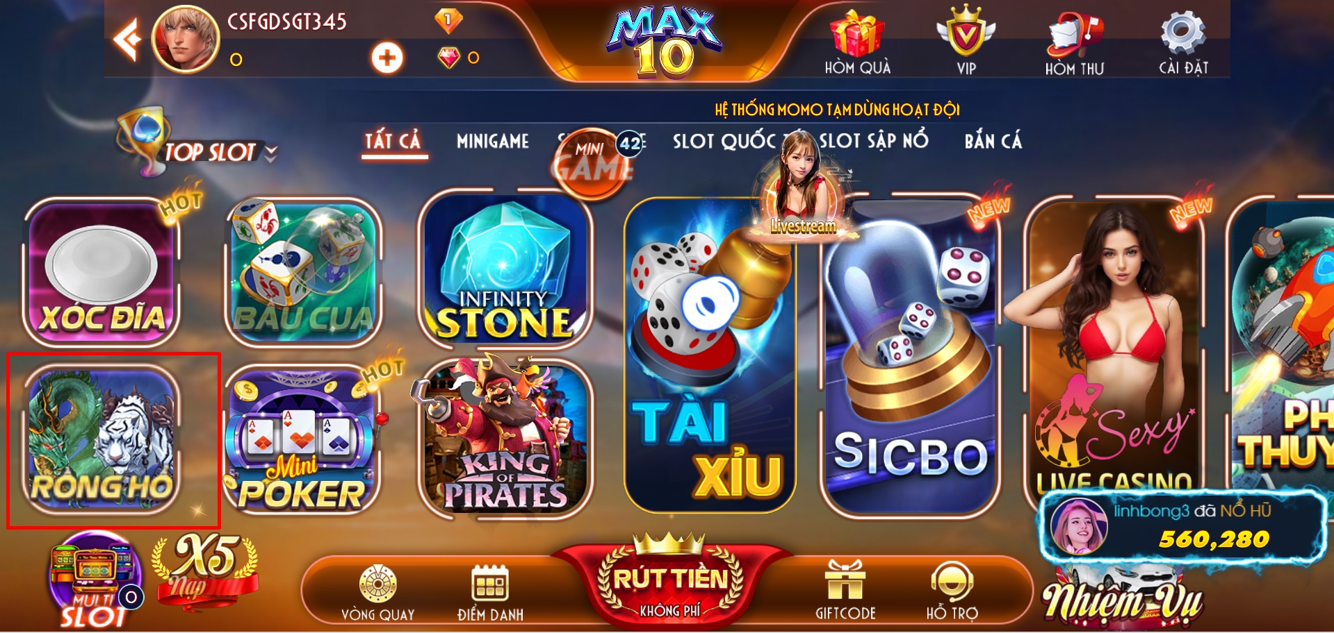 Rồng hổ là một thể loại game bài cực hấp dẫn của Max10